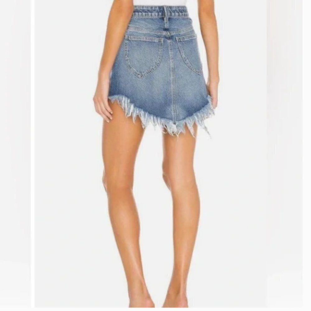 NWT Free People We The Free Bailey Raw Hem Denim Mini Skirt Indigo Blue 25 - Picture 2 of 12